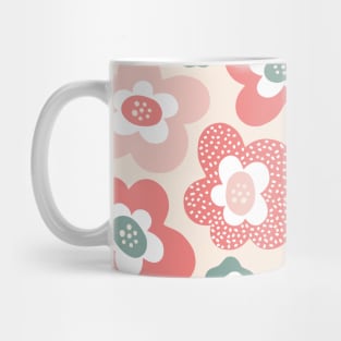 Funky Floral Pattern in Coral Pink and Blue Mug